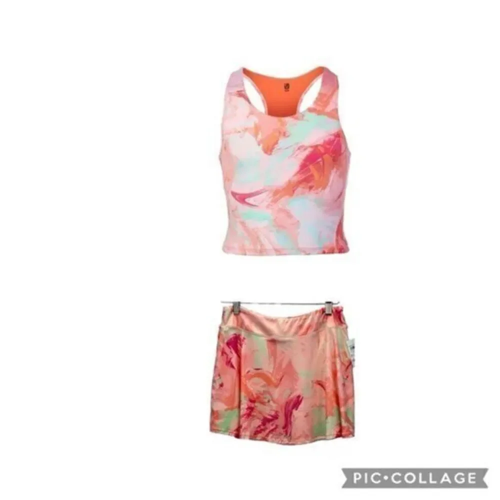 NWT Ideology Youth Girls Athletic Tank & Skort Set Pink Orange - Size XL/XXL